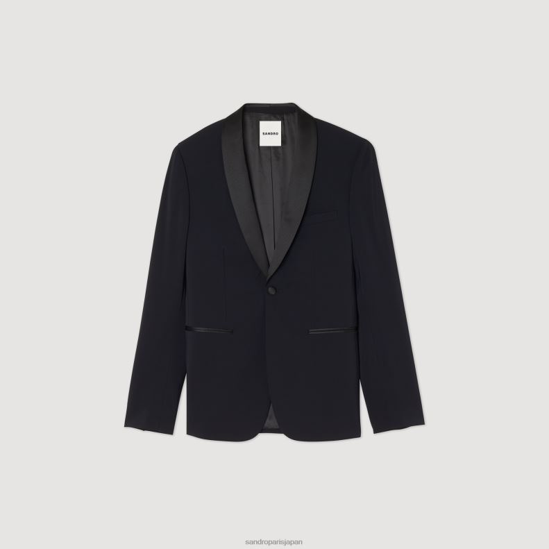 jp Sandro Paris 男性 サテンのタキシードジャケット ネイビーブルー 20D4B638 衣服