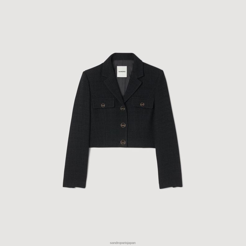 jp Sandro Paris 女性 クロップドツイード ボタンアップジャケット 黒 20D4B64 衣服