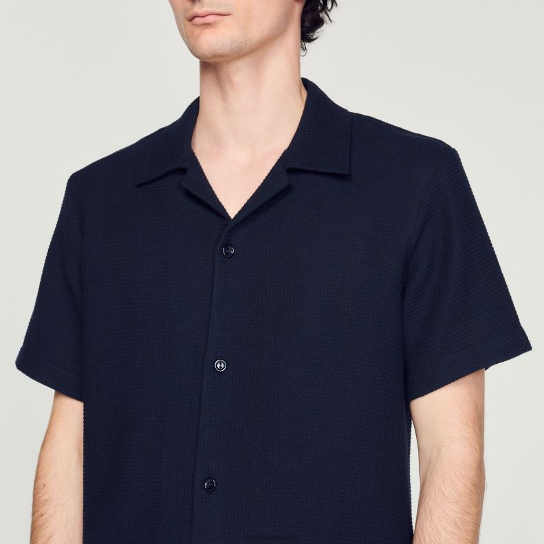 jp Sandro Paris 男性 ハニカムシャツ ネイビーブルー 20D4B641 衣服