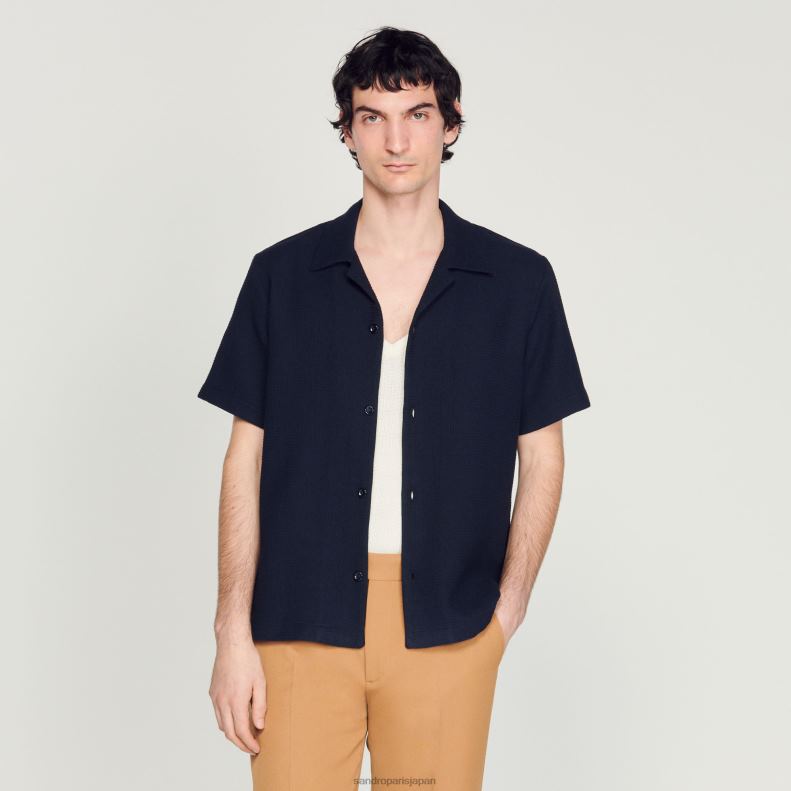 jp Sandro Paris 男性 ハニカムシャツ ネイビーブルー 20D4B641 衣服
