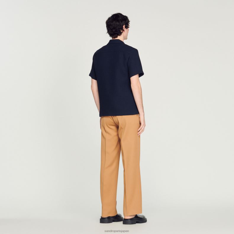 jp Sandro Paris 男性 ハニカムシャツ ネイビーブルー 20D4B641 衣服