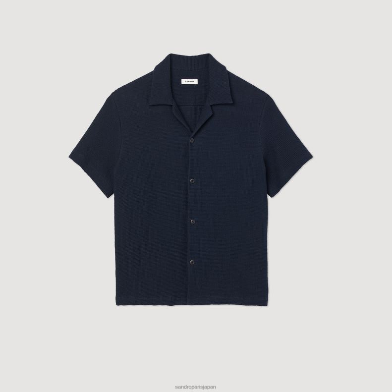jp Sandro Paris 男性 ハニカムシャツ ネイビーブルー 20D4B641 衣服