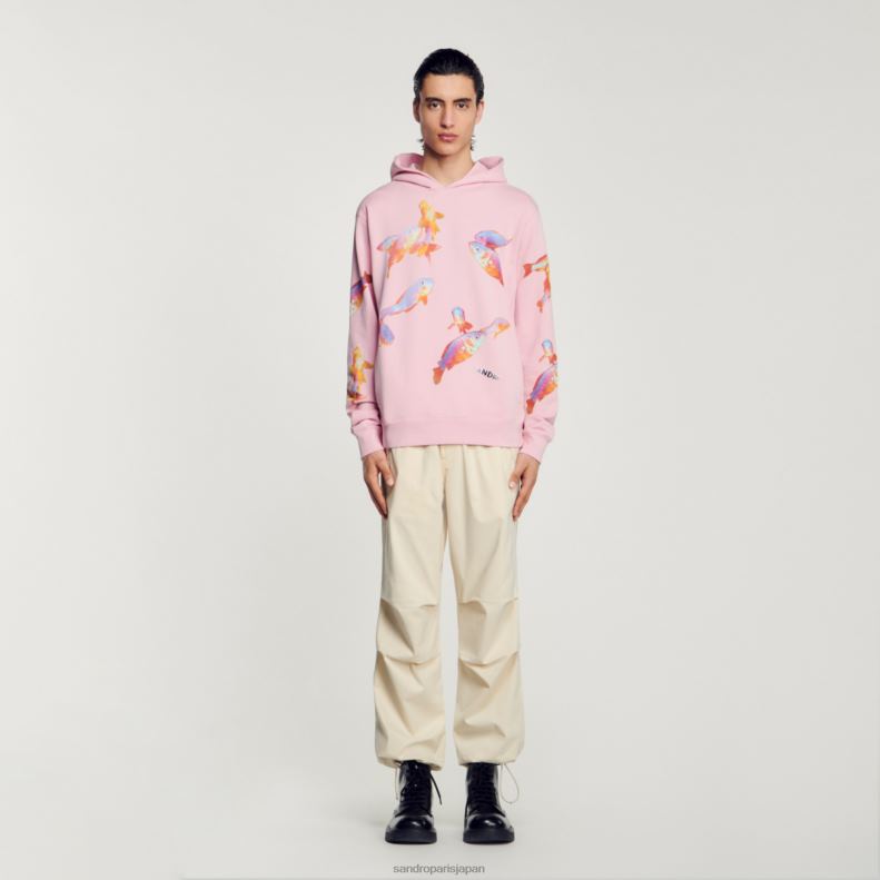 jp Sandro Paris 男性 フード付きプリントスウェットシャツ ピンク 20D4B642 衣服