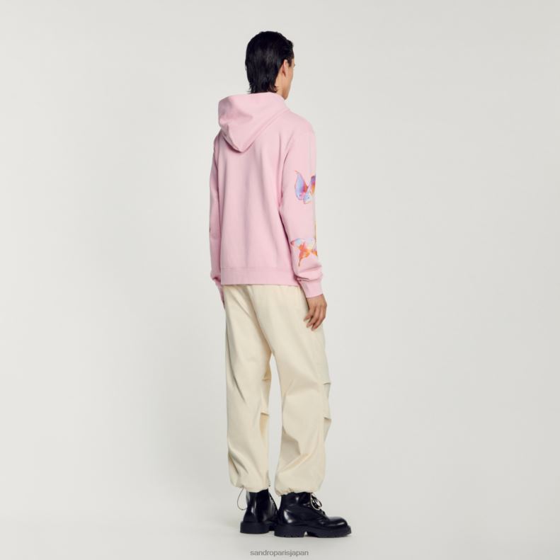 jp Sandro Paris 男性 フード付きプリントスウェットシャツ ピンク 20D4B642 衣服