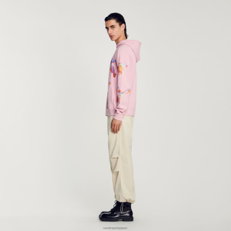 jp Sandro Paris 男性 フード付きプリントスウェットシャツ ピンク 20D4B642 衣服