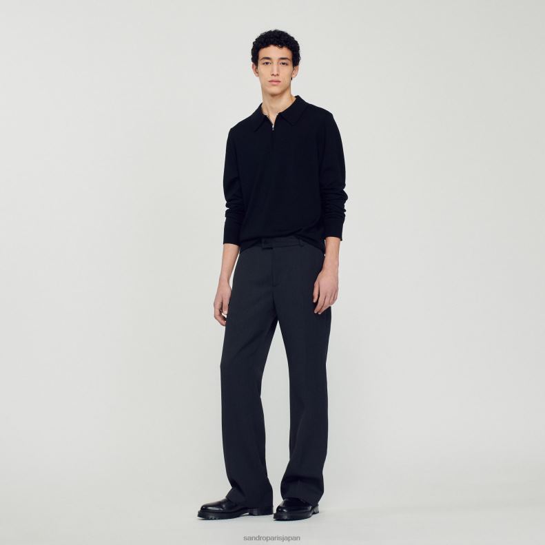 jp Sandro Paris 男性 ニットポロセーター 黒 20D4B643 衣服