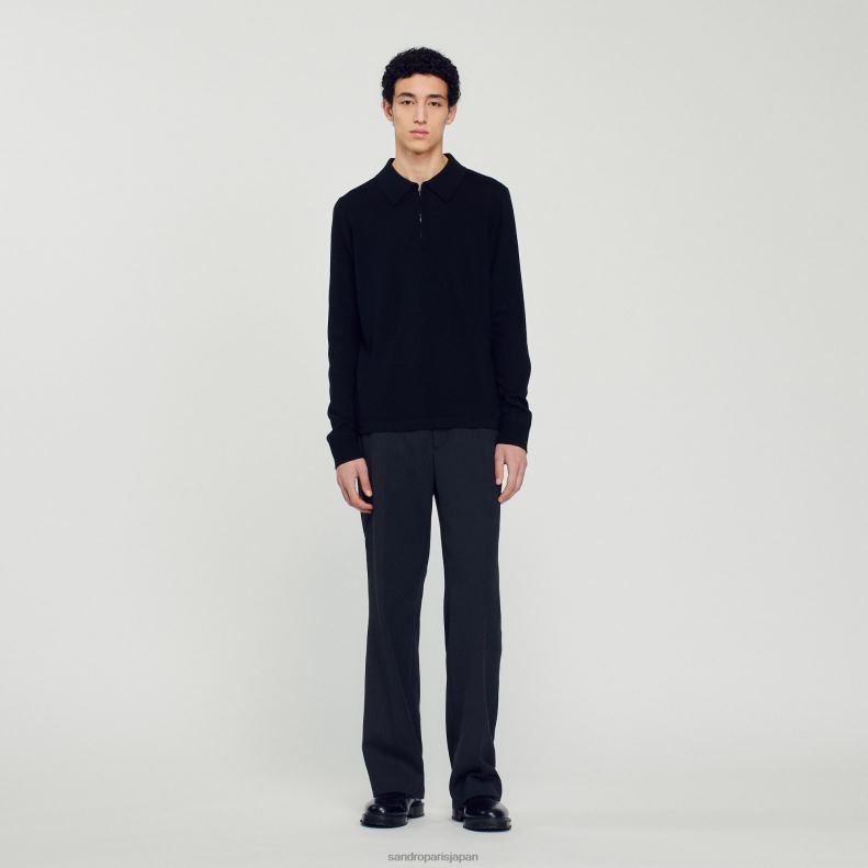 jp Sandro Paris 男性 ニットポロセーター 黒 20D4B643 衣服