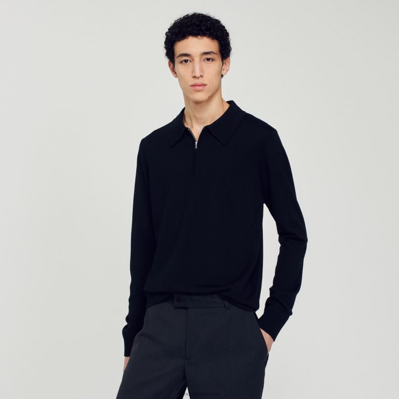 jp Sandro Paris 男性 ニットポロセーター 黒 20D4B643 衣服