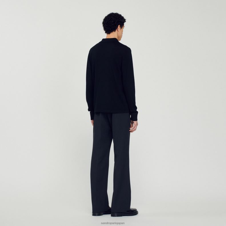 jp Sandro Paris 男性 ニットポロセーター 黒 20D4B643 衣服