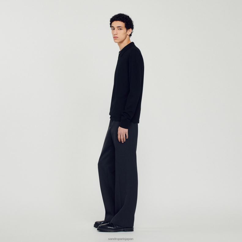 jp Sandro Paris 男性 ニットポロセーター 黒 20D4B643 衣服