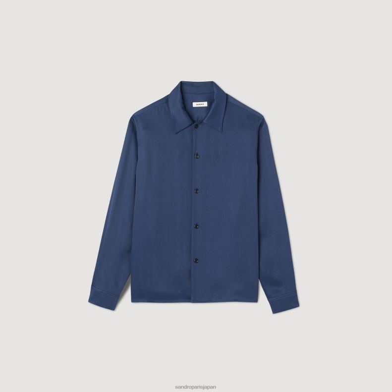 jp Sandro Paris 男性 流れるシャツ 青 20D4B652 衣服