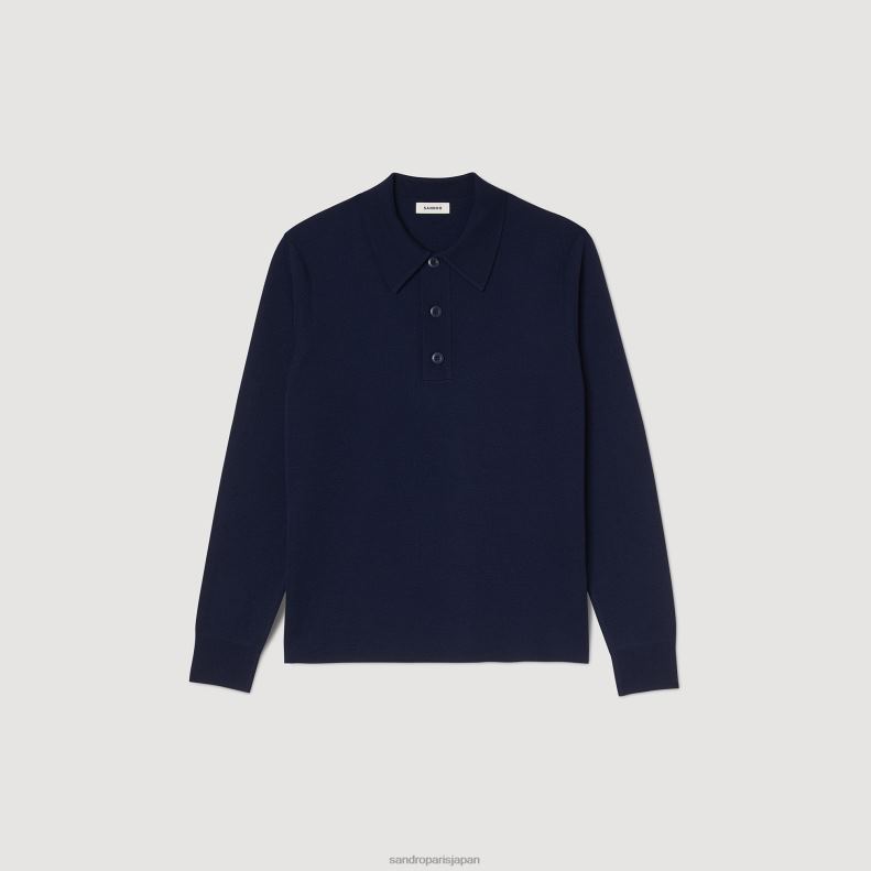 jp Sandro Paris 男性 ポロカラーのセーター 青 20D4B654 衣服