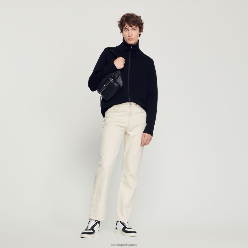jp Sandro Paris 男性 ジップアップ ウールカーディガン 黒 20D4B667 衣服