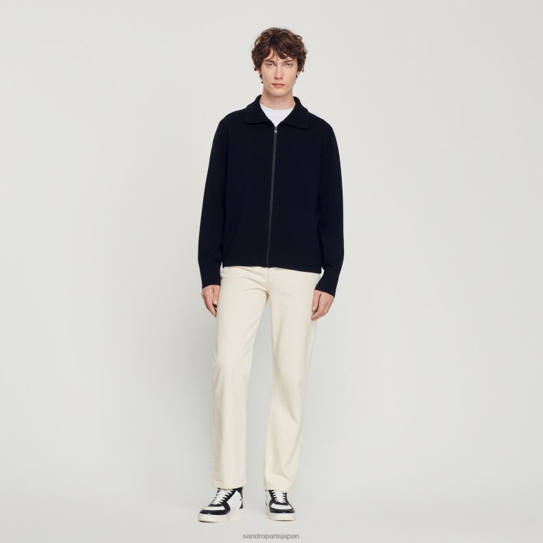 jp Sandro Paris 男性 ジップアップ ウールカーディガン 黒 20D4B667 衣服