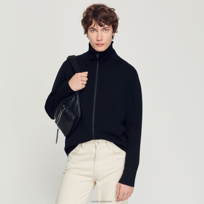 jp Sandro Paris 男性 ジップアップ ウールカーディガン 黒 20D4B667 衣服