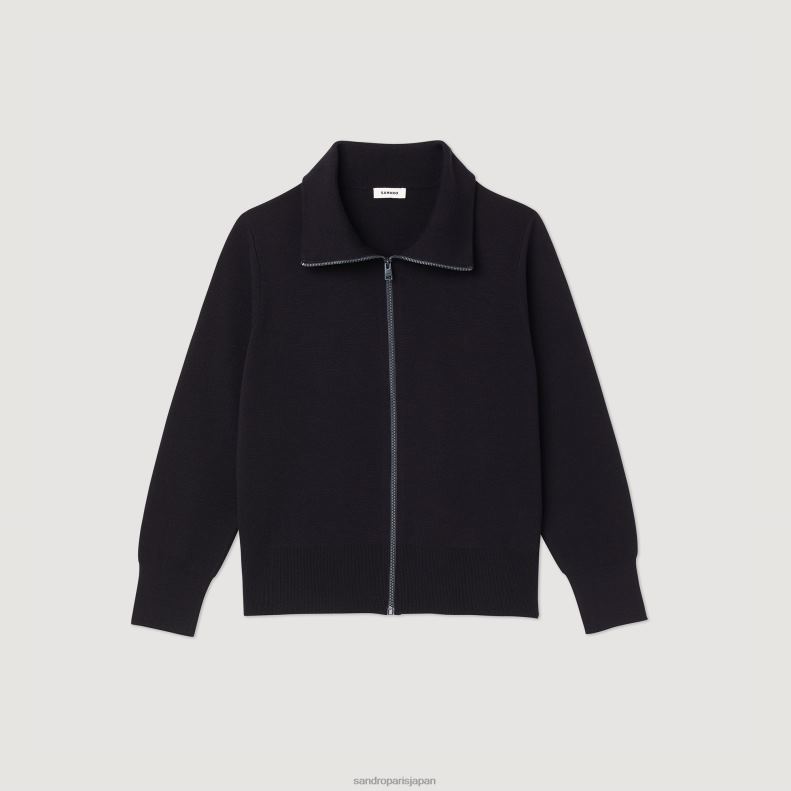 jp Sandro Paris 男性 ジップアップ ウールカーディガン 黒 20D4B667 衣服