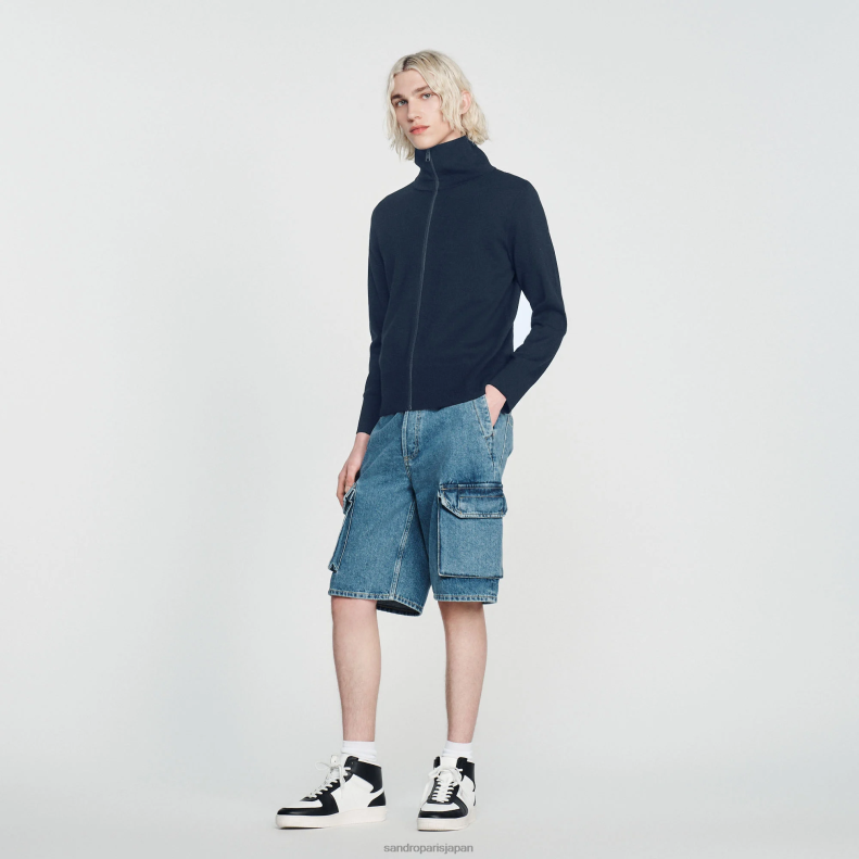 jp Sandro Paris 男性 ジップアップ ウールカーディガン ネイビーブルー 20D4B668 衣服