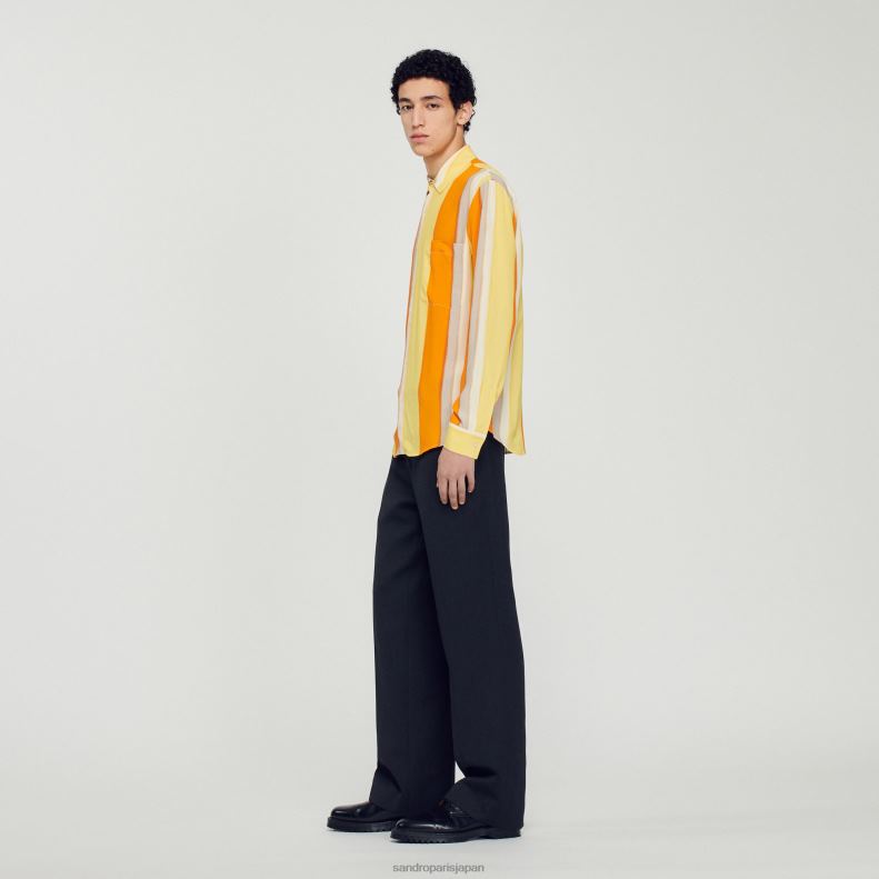 jp Sandro Paris 男性 流れるようなストライプの長袖シャツ 黄色 20D4B669 衣服
