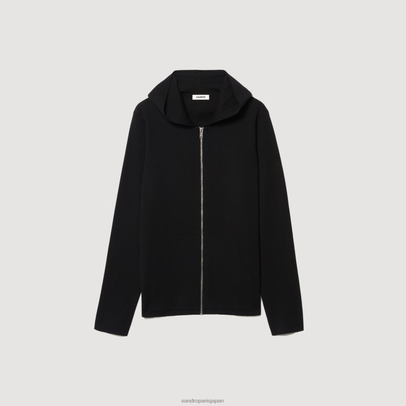 jp Sandro Paris 男性 フード付きジップカーディガン 黒 20D4B672 衣服
