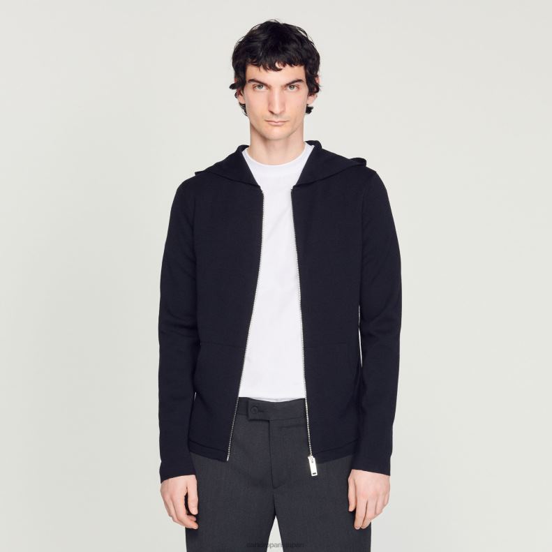 jp Sandro Paris 男性 フード付きジップカーディガン ネイビーブルー 20D4B673 衣服
