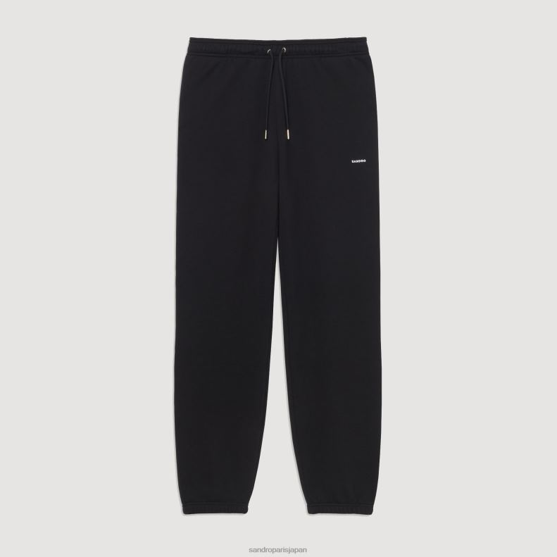 jp Sandro Paris 男性 刺繍入りフリースジョギングボトムス 黒 20D4B678 衣服