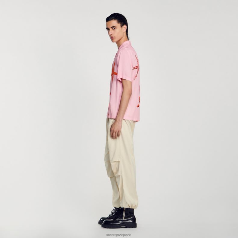 jp Sandro Paris 男性 ヒトデプリントシャツ ピンク 20D4B679 衣服