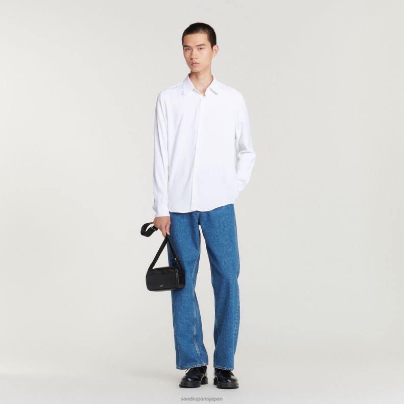 jp Sandro Paris 男性 流れるような長袖シャツ 白 20D4B681 衣服