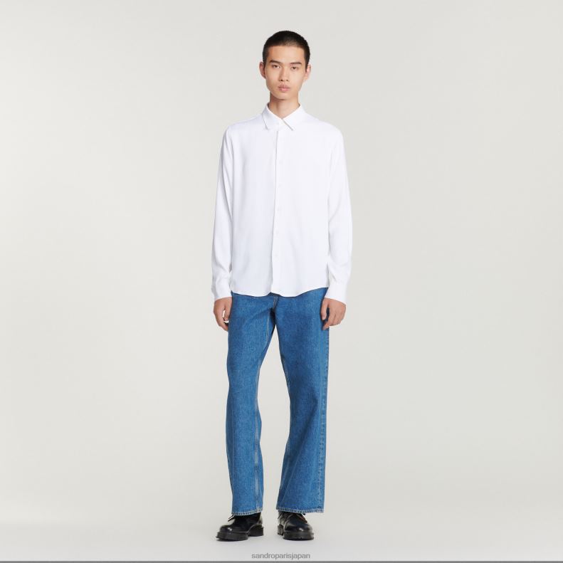 jp Sandro Paris 男性 流れるような長袖シャツ 白 20D4B681 衣服