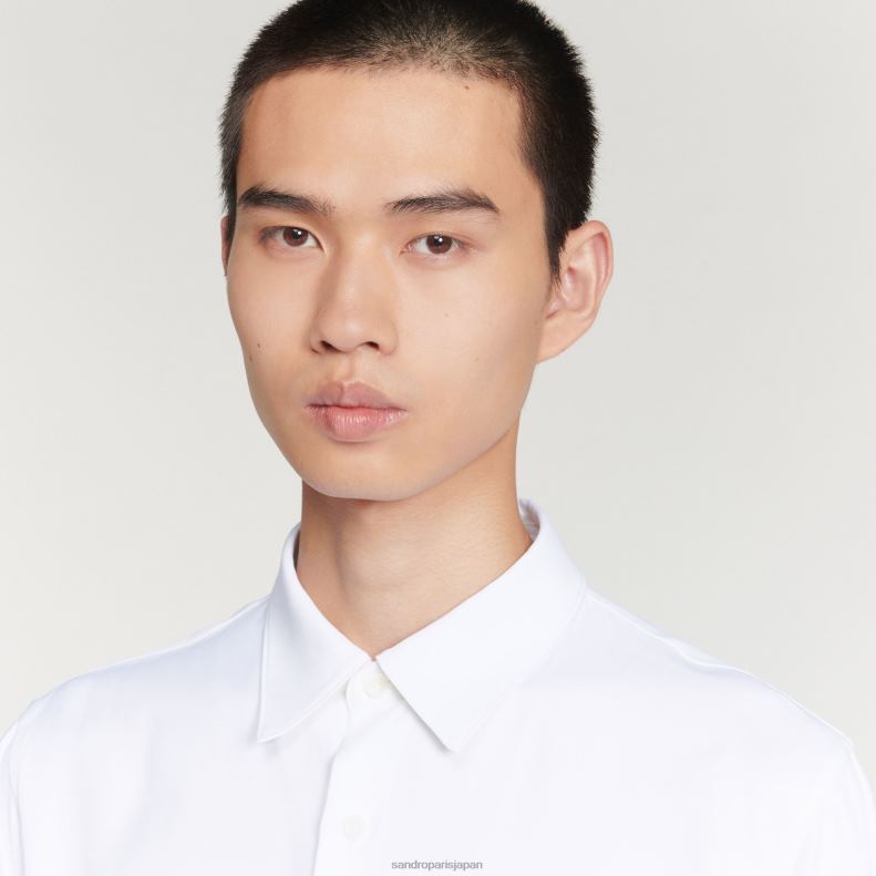 jp Sandro Paris 男性 流れるような長袖シャツ 白 20D4B681 衣服