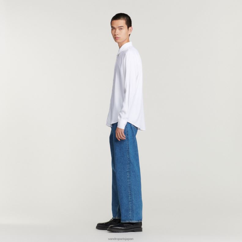 jp Sandro Paris 男性 流れるような長袖シャツ 白 20D4B681 衣服