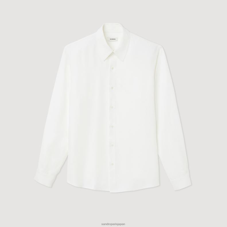 jp Sandro Paris 男性 流れるような長袖シャツ 白 20D4B681 衣服