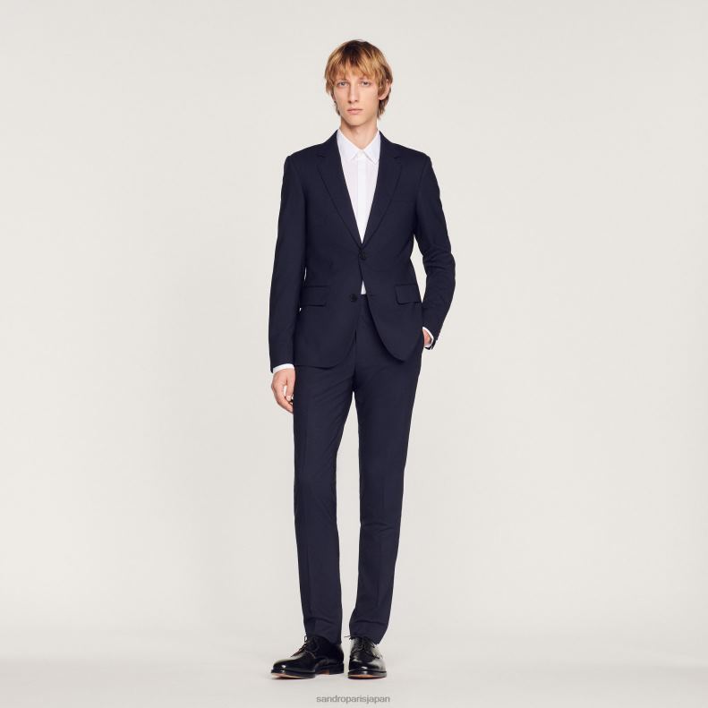 jp Sandro Paris 男性 ストレッチウールスーツジャケット ネイビーブルー 20D4B689 衣服