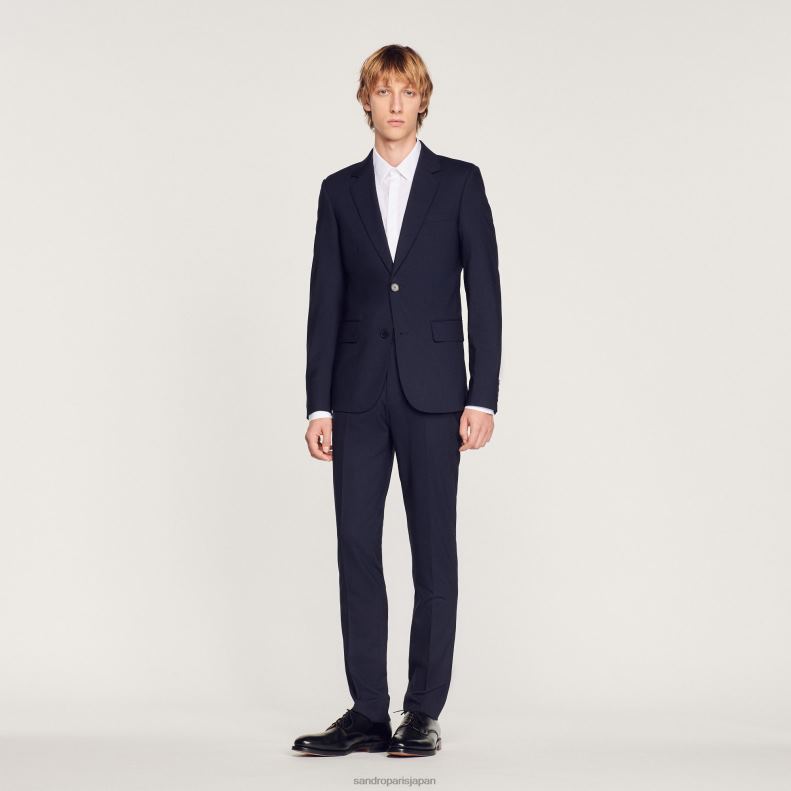 jp Sandro Paris 男性 ストレッチウールスーツジャケット ネイビーブルー 20D4B689 衣服