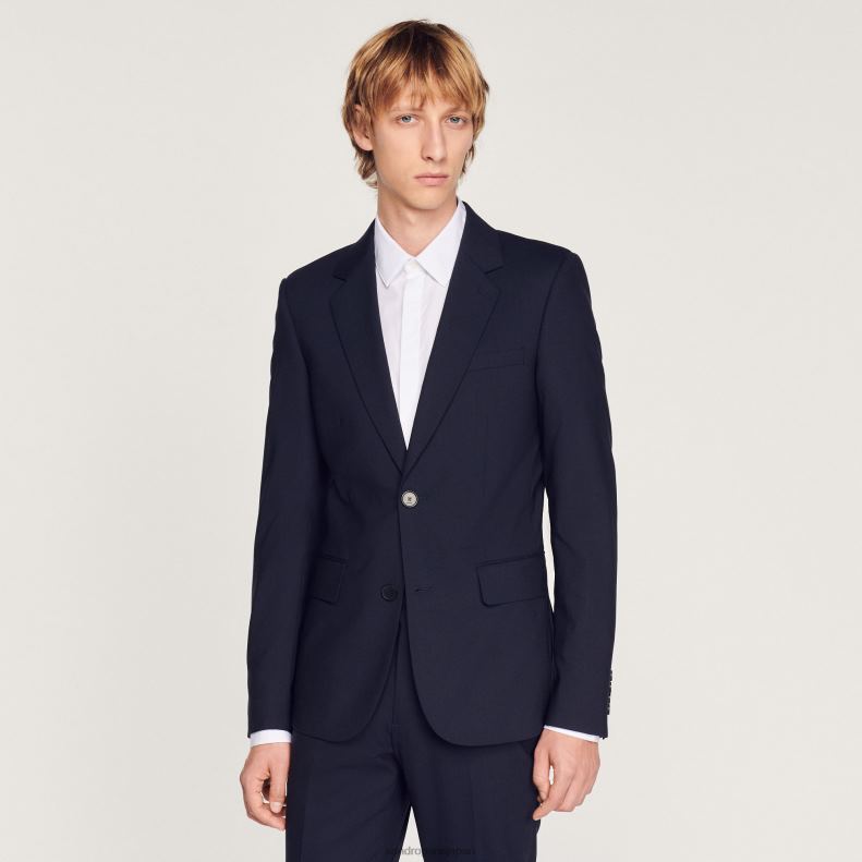 jp Sandro Paris 男性 ストレッチウールスーツジャケット ネイビーブルー 20D4B689 衣服