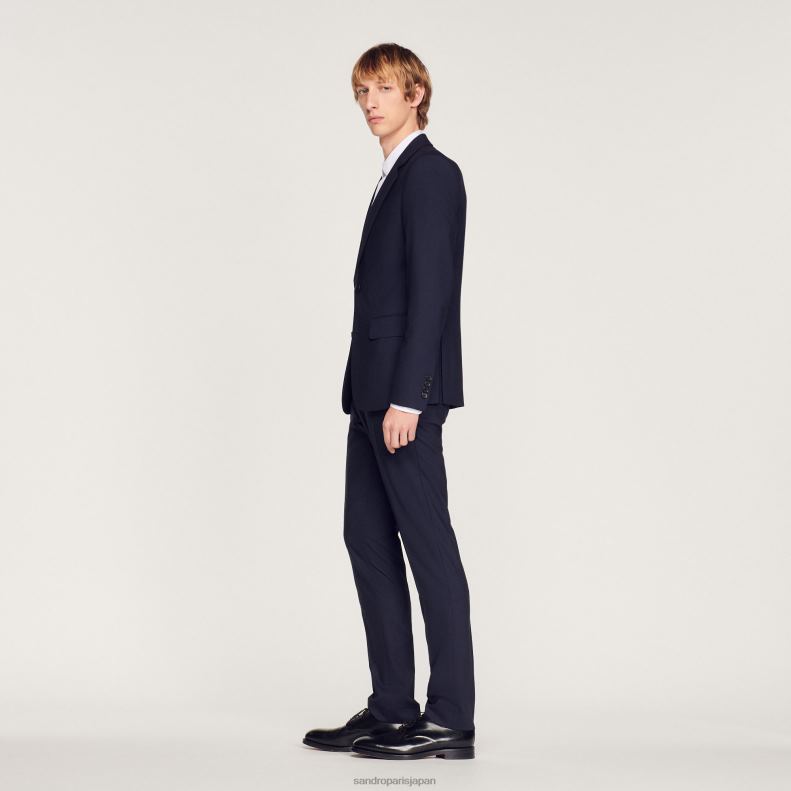 jp Sandro Paris 男性 ストレッチウールスーツジャケット ネイビーブルー 20D4B689 衣服
