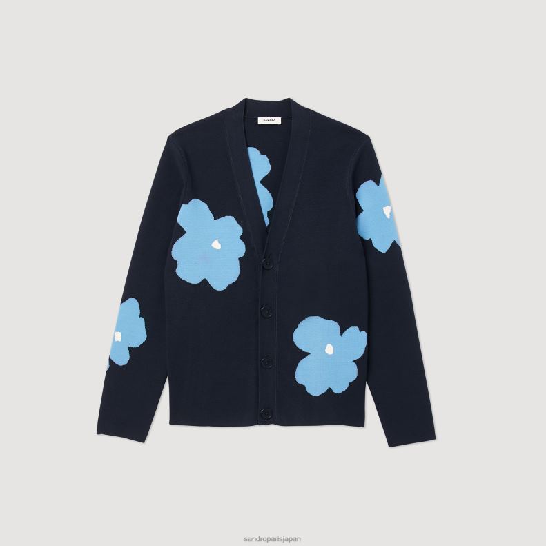 jp Sandro Paris 男性 フラワーモチーフのニットカーディガン ネイビーブルー 20D4B695 衣服