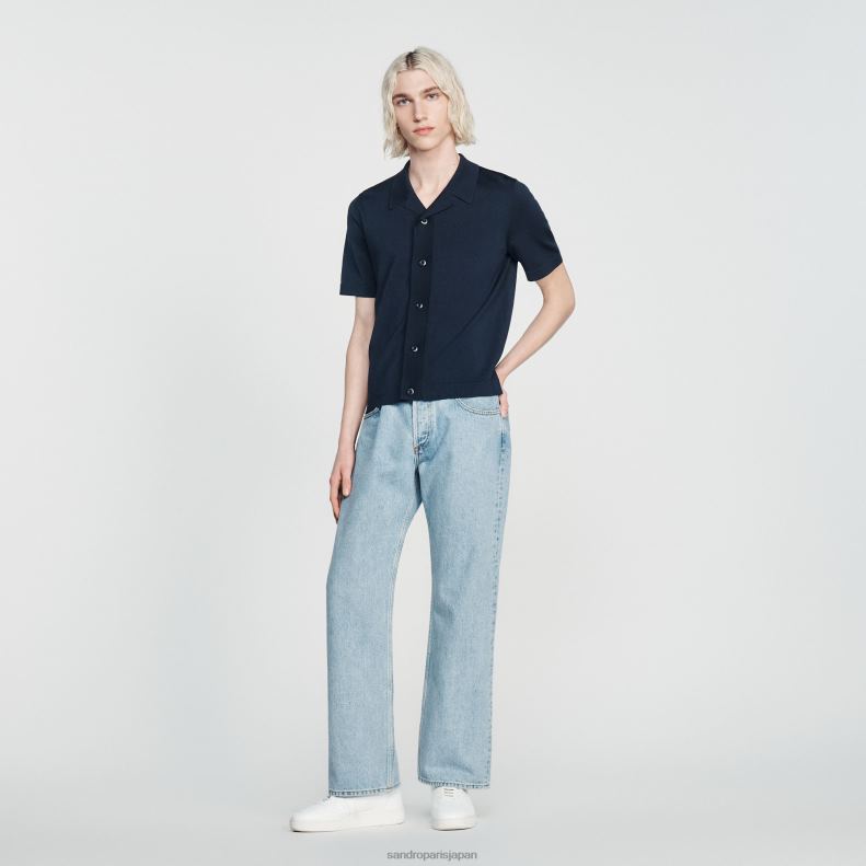 jp Sandro Paris 男性 半袖シャツ ネイビーブルー 20D4B697 衣服
