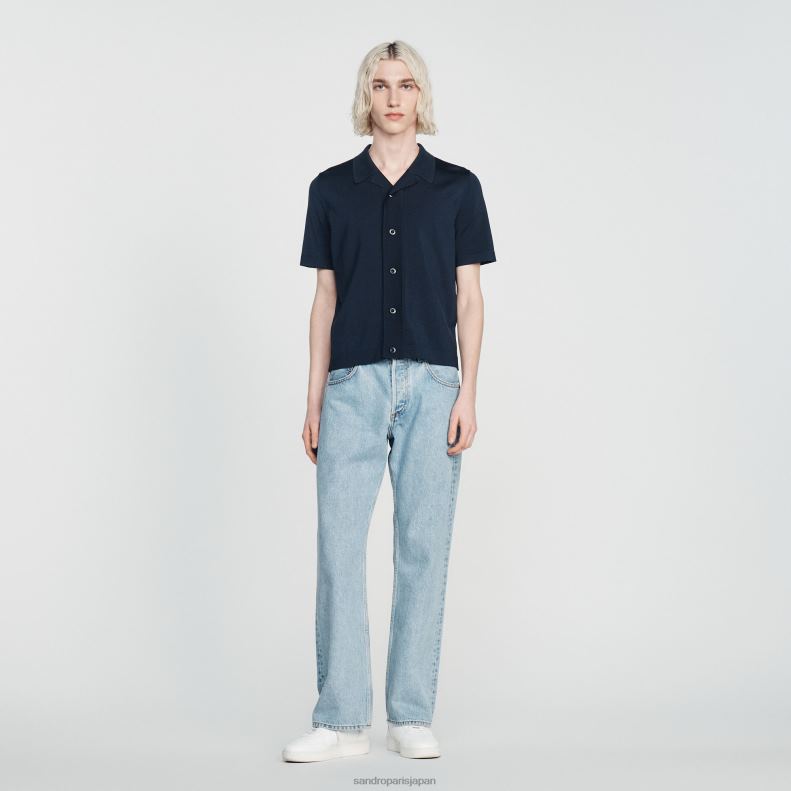 jp Sandro Paris 男性 半袖シャツ ネイビーブルー 20D4B697 衣服