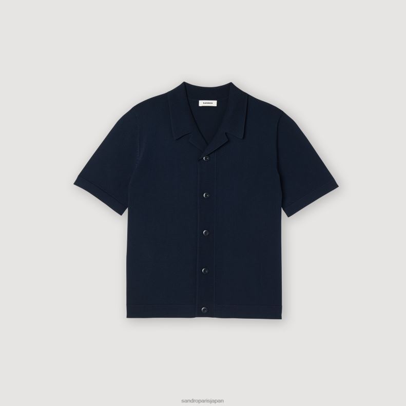 jp Sandro Paris 男性 半袖シャツ ネイビーブルー 20D4B697 衣服