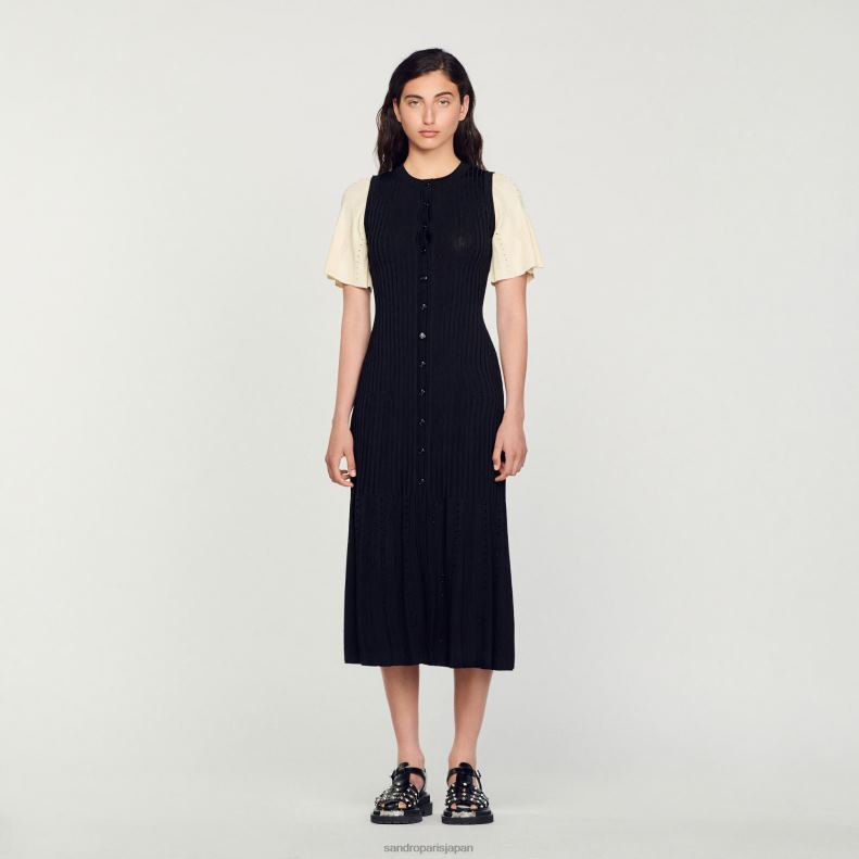 jp Sandro Paris 女性 ツートーン ミディニットドレス 黒 20D4B6 衣服