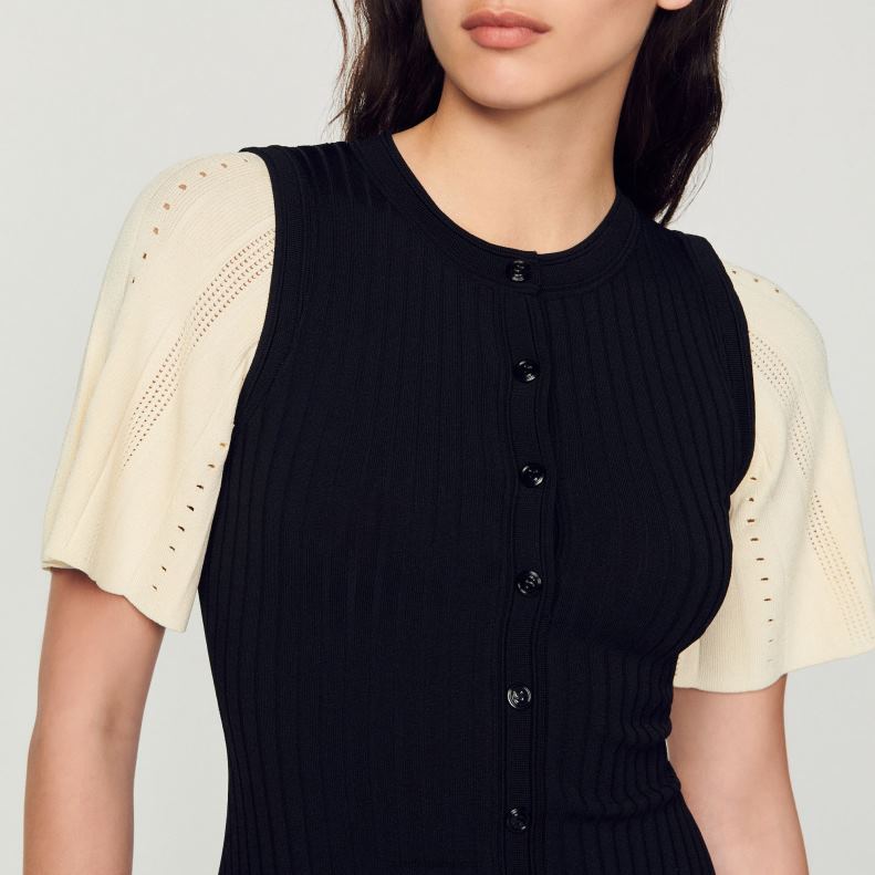 jp Sandro Paris 女性 ツートーン ミディニットドレス 黒 20D4B6 衣服