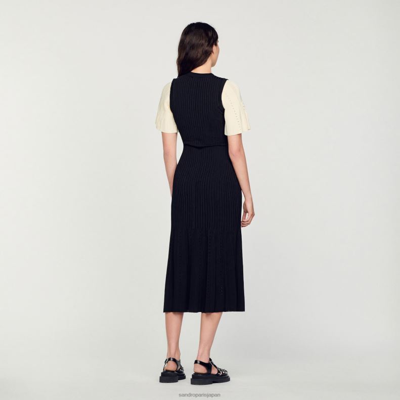 jp Sandro Paris 女性 ツートーン ミディニットドレス 黒 20D4B6 衣服
