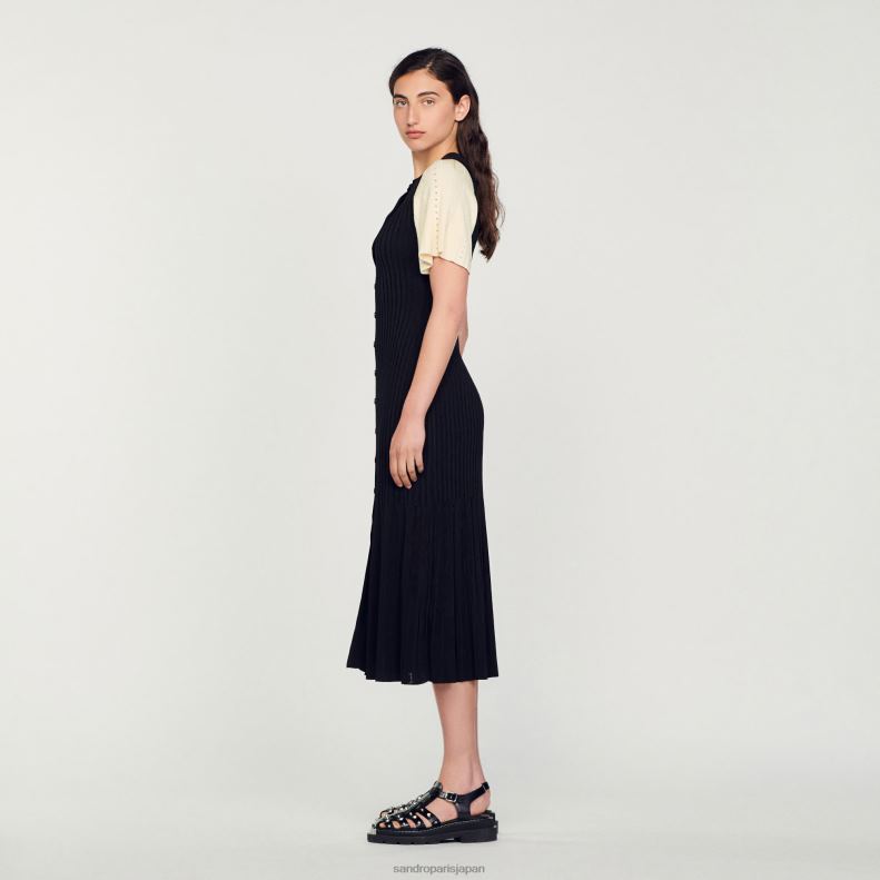 jp Sandro Paris 女性 ツートーン ミディニットドレス 黒 20D4B6 衣服