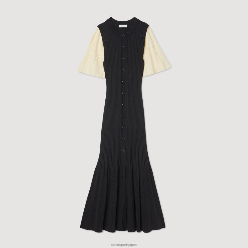 jp Sandro Paris 女性 ツートーン ミディニットドレス 黒 20D4B6 衣服