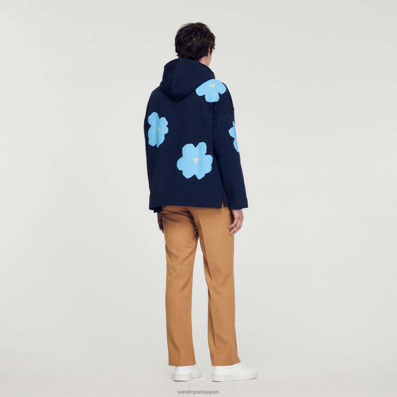 jp Sandro Paris 男性 花柄パーカー ネイビーブルー 20D4B703 衣服