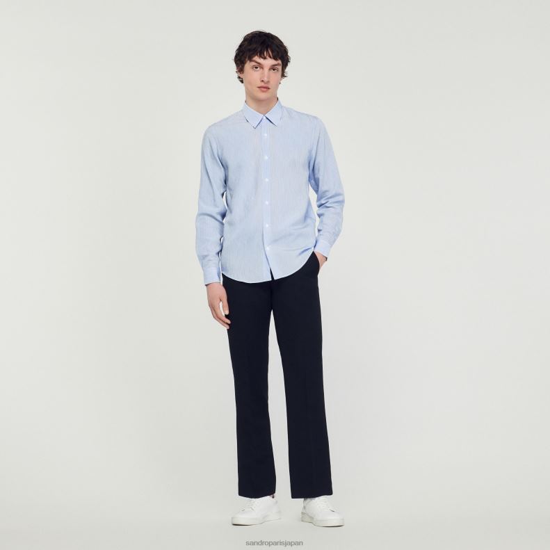 jp Sandro Paris 男性 ストライプのシャツ ライトブルー 20D4B717 衣服