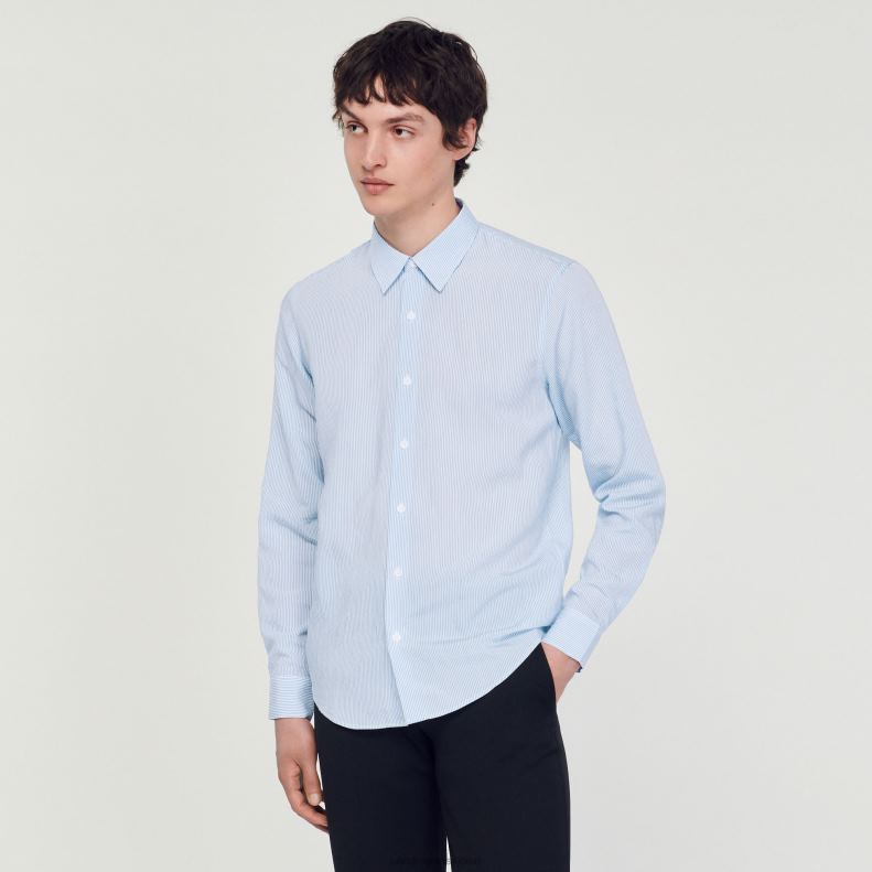 jp Sandro Paris 男性 ストライプのシャツ ライトブルー 20D4B717 衣服