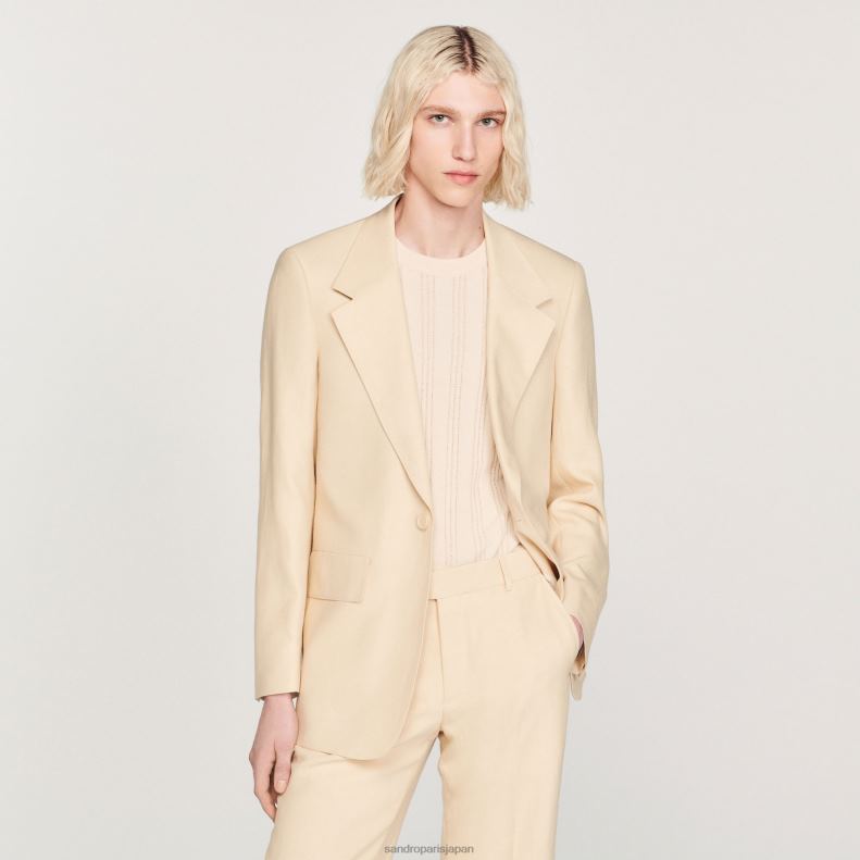 jp Sandro Paris 男性 リネンスーツジャケット 生成り 20D4B723 衣服