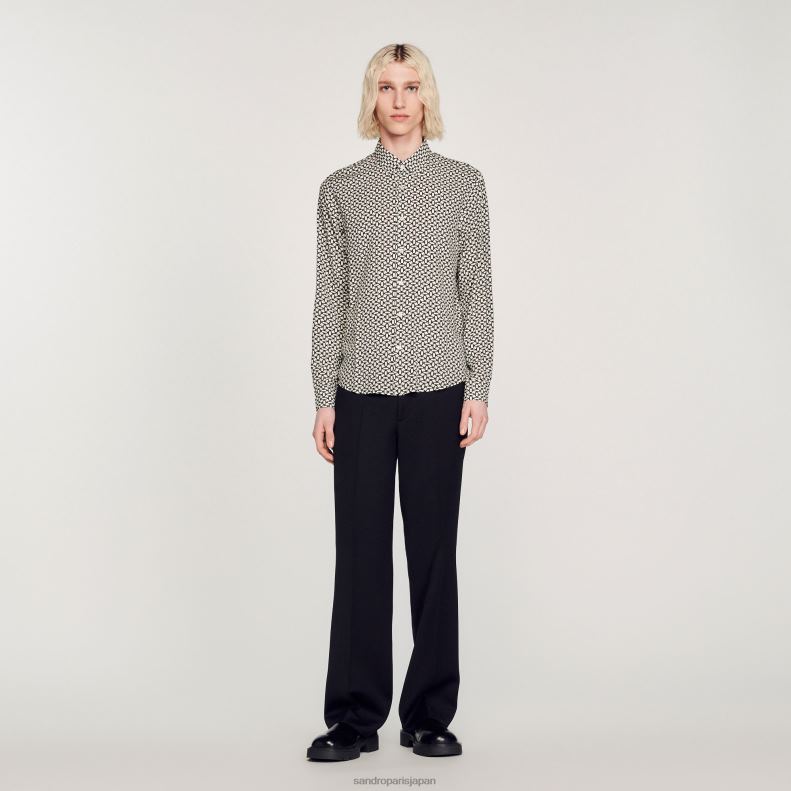 jp Sandro Paris 男性 流れるようなプリントシャツ 黒 20D4B724 衣服