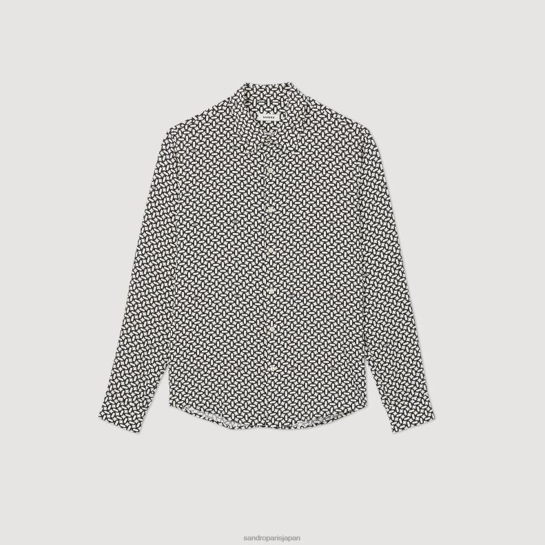 jp Sandro Paris 男性 流れるようなプリントシャツ 黒 20D4B724 衣服